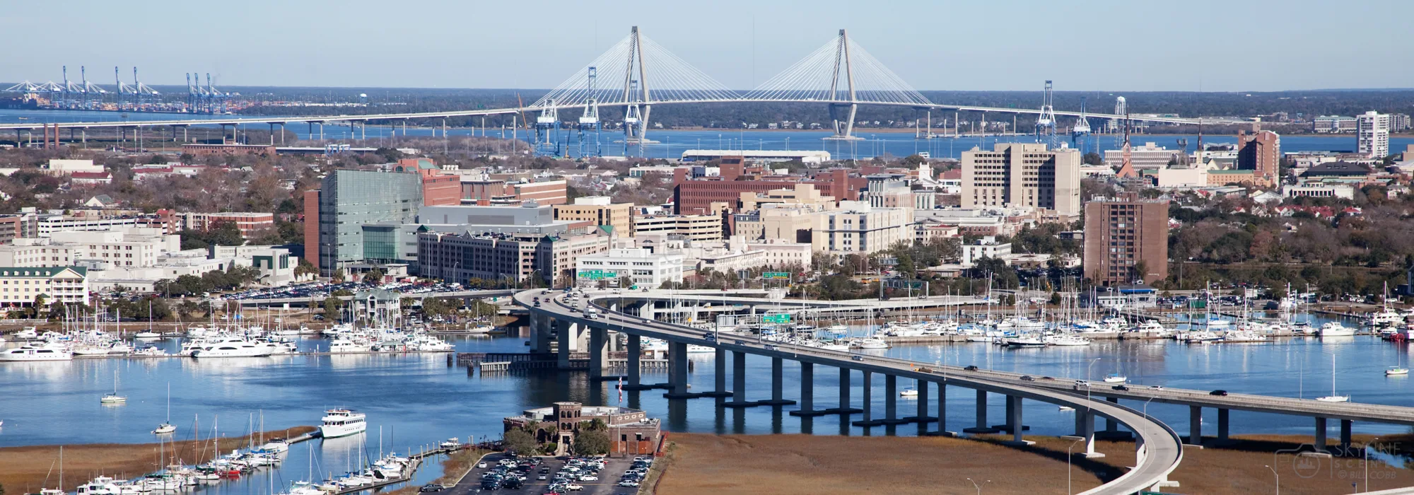 Charleston Harbor and the Ravenel Bridge seen from the Lowcountry